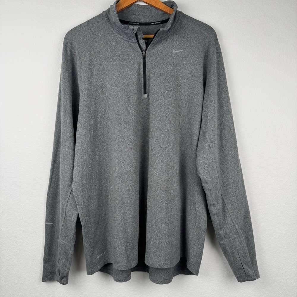 Nike Element Pullover Mens XL Gray Excellent Dri-FIT Running 1/4 Zip Thumbhole